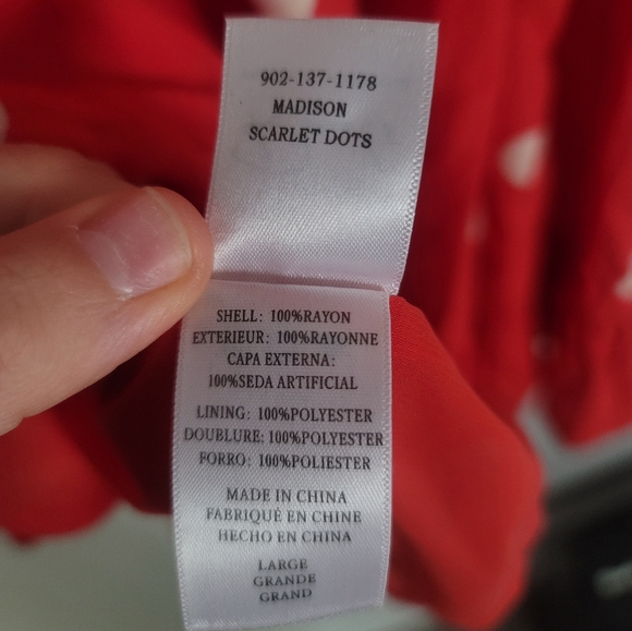 Rails Madison Scarlet PolkaDots Mini Wrap 100% Rayon dress Size L - Picture 16 of 16